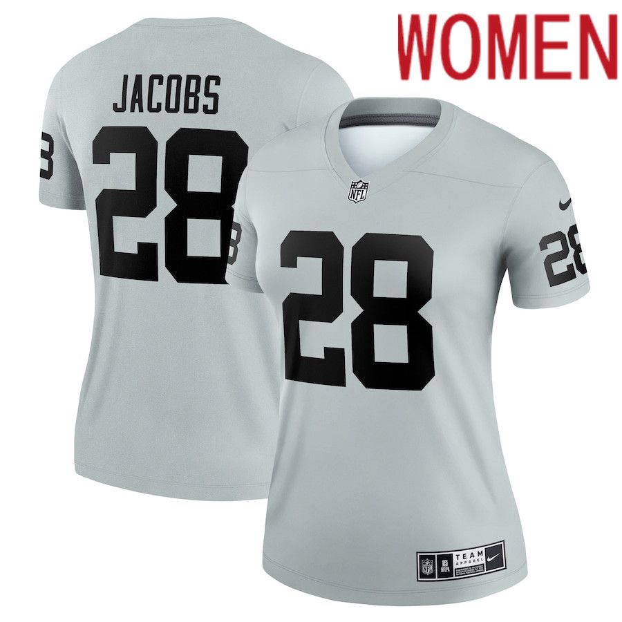 Women Oakland Raiders #28 Josh Jacobs Nike Grey Inverted Legend NFL Jersey->women nfl jersey->Women Jersey
